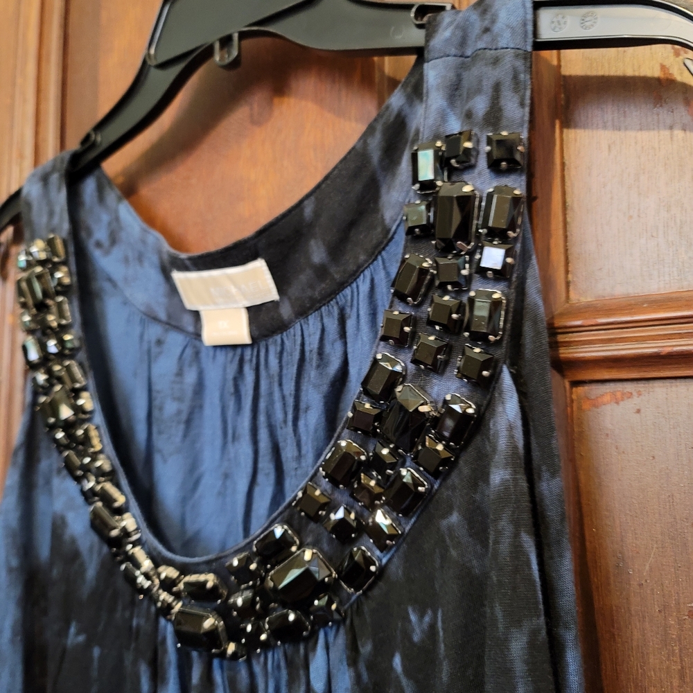 Michael Kors Tie Dye Black/Blue Dress Rhinestone Collar Size 1X - Picture 3 of 8